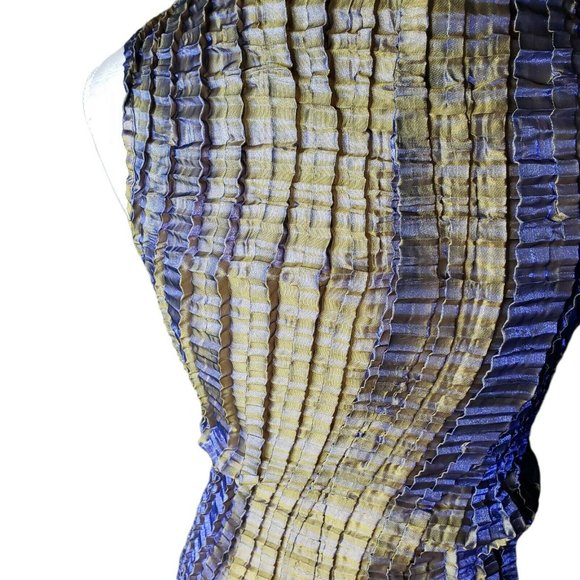 Accordion Pleated Sheath Dress M Color Change Iridescent 90s Gold Green Purple - Picture 6 of 10